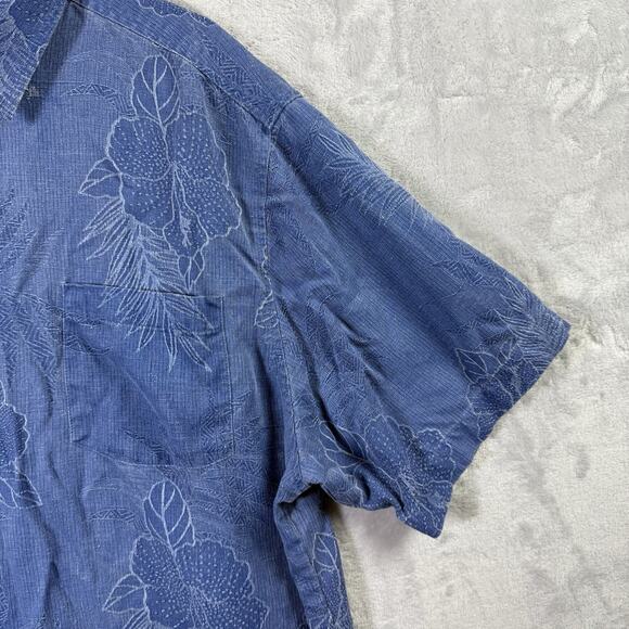 Tommy Bahama Silk Hawaiian Shirt Men's Large Blue 100% Silk Vacation Resortwear - Picture 4 of 15